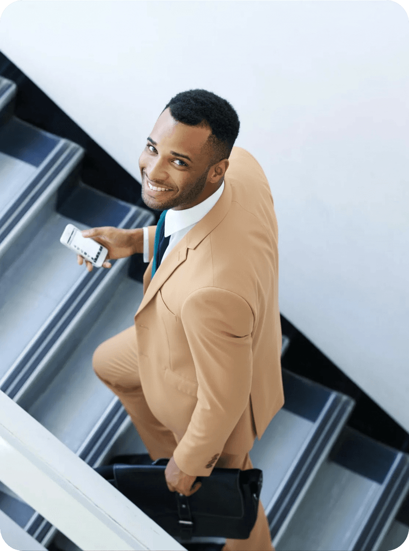 Professional on staircase